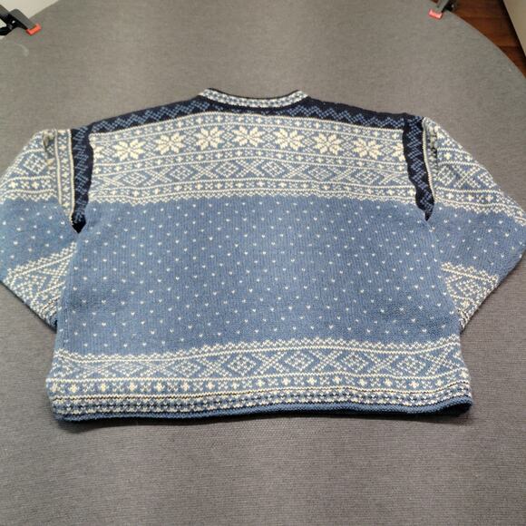 Vintage L.L.Bean Nordic Fair Isle Wool Blend Henley Sweater Blue Women's Large - Picture 2 of 6